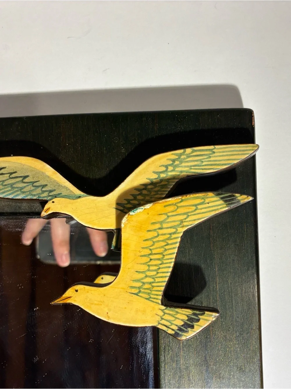 Vintage 1974 Signed WHiT Folk Art Wood Seagull Wall Mirror Hand Painted Decor